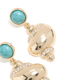 Gold Shell & Turquoise Stone Stud Drop Earrings - link has visual effect only