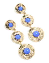 Antique Gold Textured Triple Blue Stone Layered Drop Earrings - link has visual effect only
