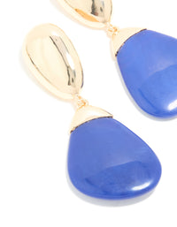 Gold & Dark Blue Pebble Drop Earrings - link has visual effect only