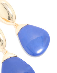 Gold & Dark Blue Pebble Drop Earrings - link has visual effect only