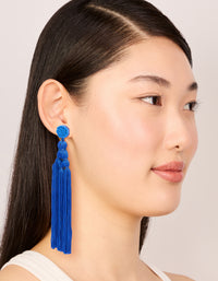 Dark Blue Fabric Fringe Long Drop Earrings - link has visual effect only
