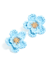 Gold Light Blue Flower Medallion Earrings - link has visual effect only