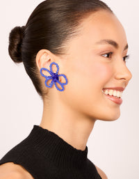 Dark Blue Beaded Flower Outline Stud Earrings - link has visual effect only
