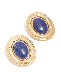 Worn Gold Round Hammered Dark Blue Acrylic Stud Earrings - link has visual effect only
