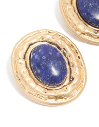 Worn Gold Round Hammered Dark Blue Acrylic Stud Earrings - link has visual effect only