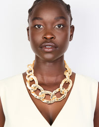 Gold Textured Chunky Chain Link Necklace - link has visual effect only