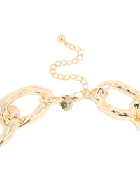 Gold Textured Chunky Chain Link Necklace - link has visual effect only