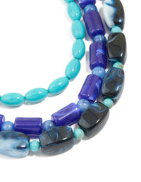 Gold Light & Dark Blue Acrylic Beaded Layered Chain Necklace - link has visual effect only