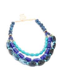 Gold Light & Dark Blue Acrylic Beaded Layered Chain Necklace - link has visual effect only