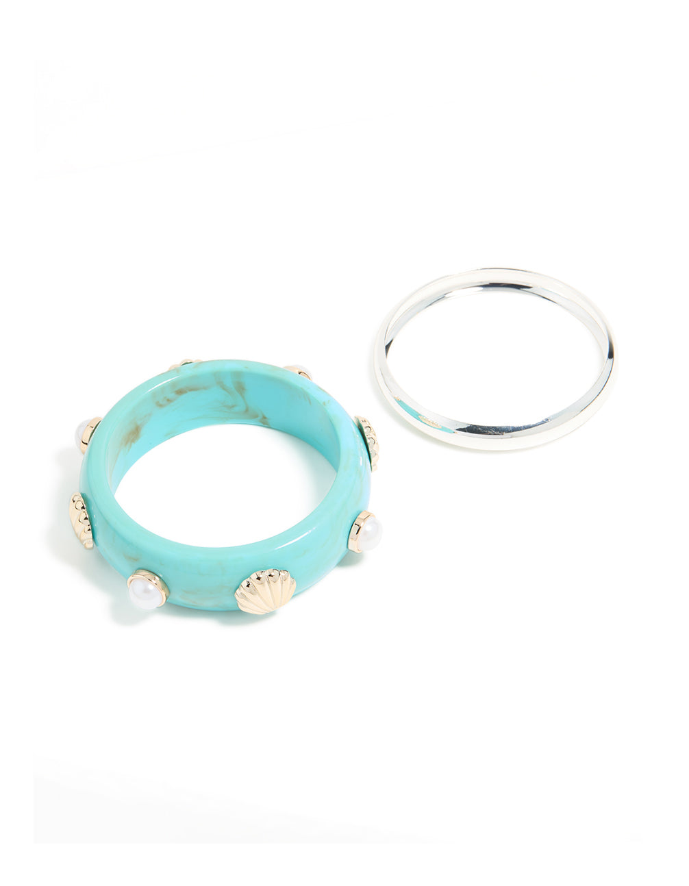 Silver & Light Blue Shell Bangles 2-Pack
