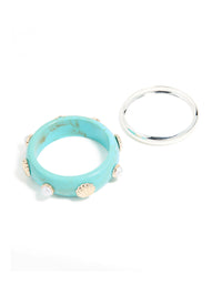 Silver & Light Blue Shell Bangles 2-Pack - link has visual effect only