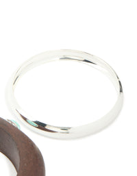 Wooden turquoise Stones Western & Silver Bangle 2-Pack - link has visual effect only