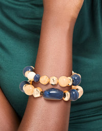 Gold & Dark Blue Beaded Stretch Bracelets 2-Pack - link has visual effect only
