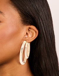 Gold Double Thick Statement Hoop Earrings - link has visual effect only