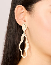 Gold Cutout Organic Outline Link Drop Earrings - link has visual effect only