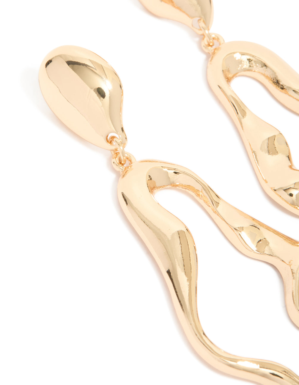 Gold Cutout Organic Outline Link Drop Earrings