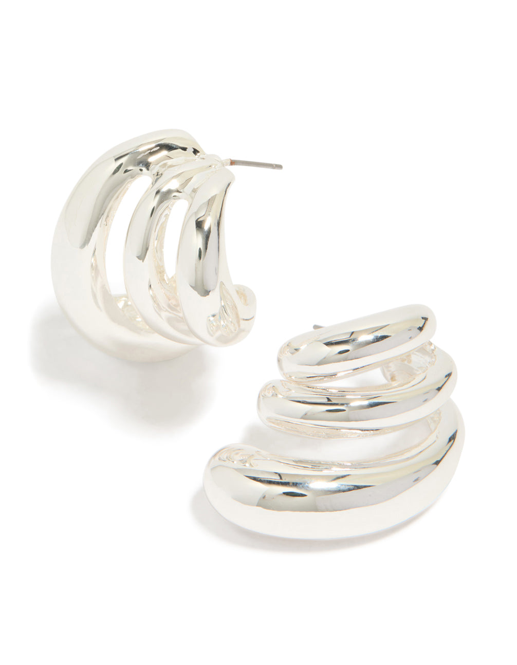 Silver Smooth Layered Half Hoop Earrings
