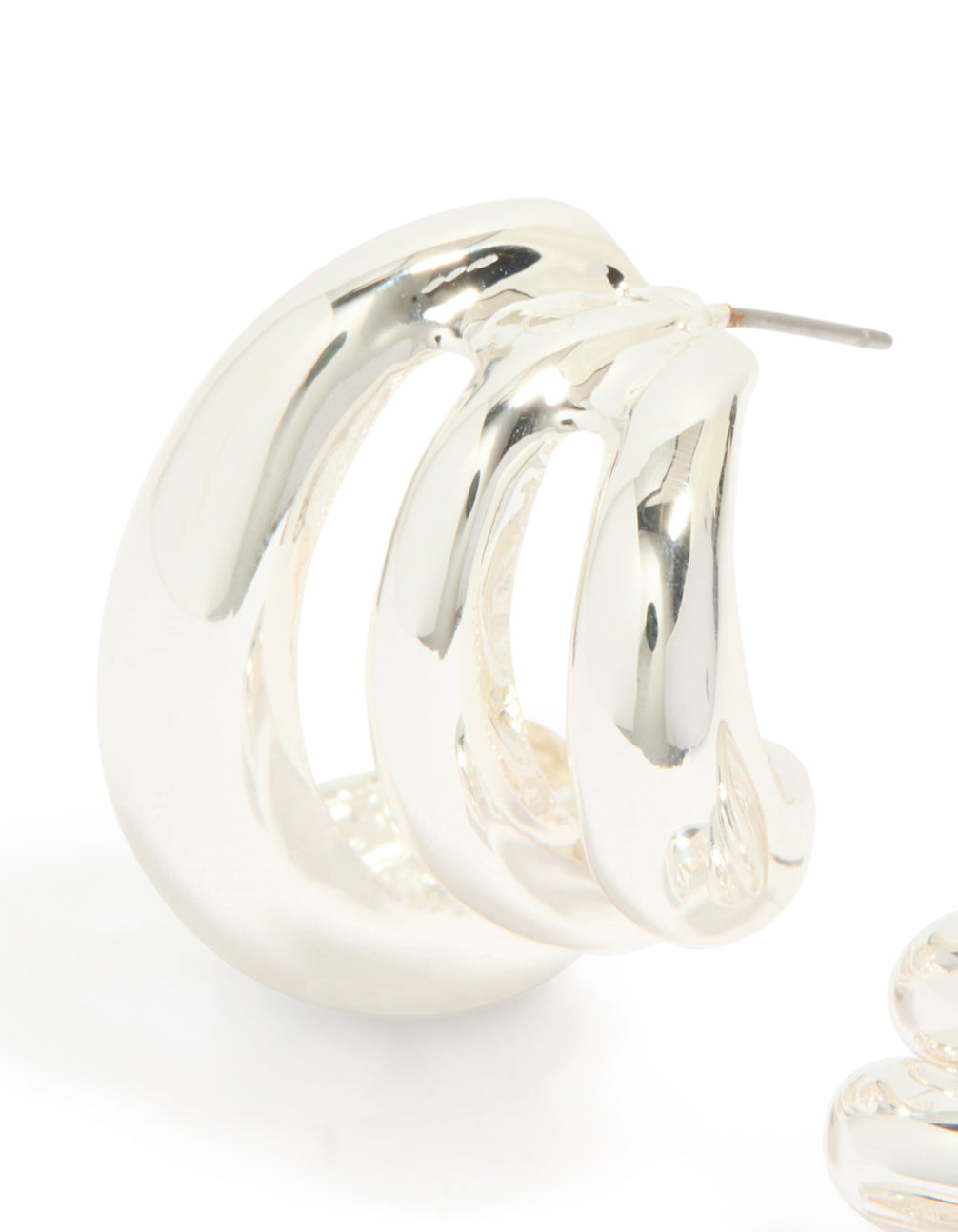 Silver Smooth Layered Half Hoop Earrings