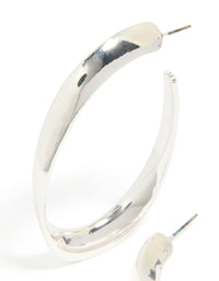Silver Curved Long Hoop Earrings - link has visual effect only