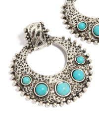 Antique Silver Turquoise Stone Round Textured Drop Earrings - link has visual effect only