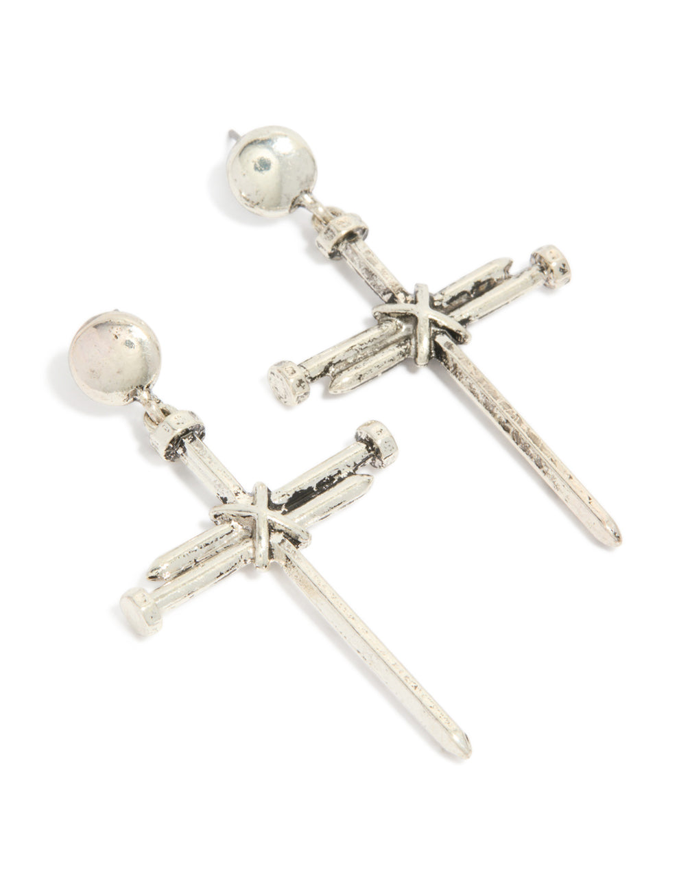 Antique Silver Cross Nail Drop Earrings