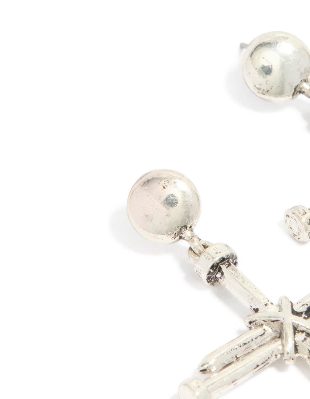Antique Silver Cross Nail Drop Earrings