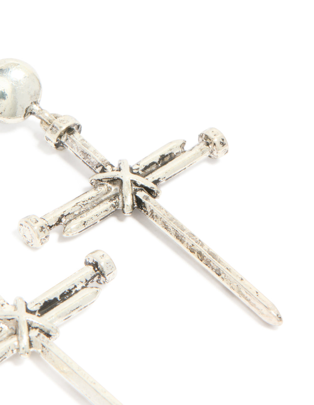 Antique Silver Cross Nail Drop Earrings