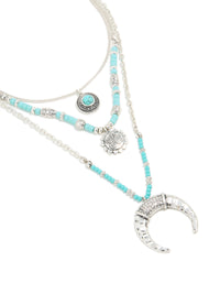 Antique Silver Turquoise Beaded Chain Pendant Layered Necklace - link has visual effect only