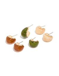 Gold Brown & Green Enamel Bubble Hoop Earrings 3-Pack - link has visual effect only