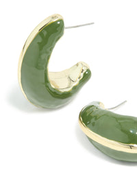 Gold Green Enamel Chunky Open Hoop Earrings - link has visual effect only