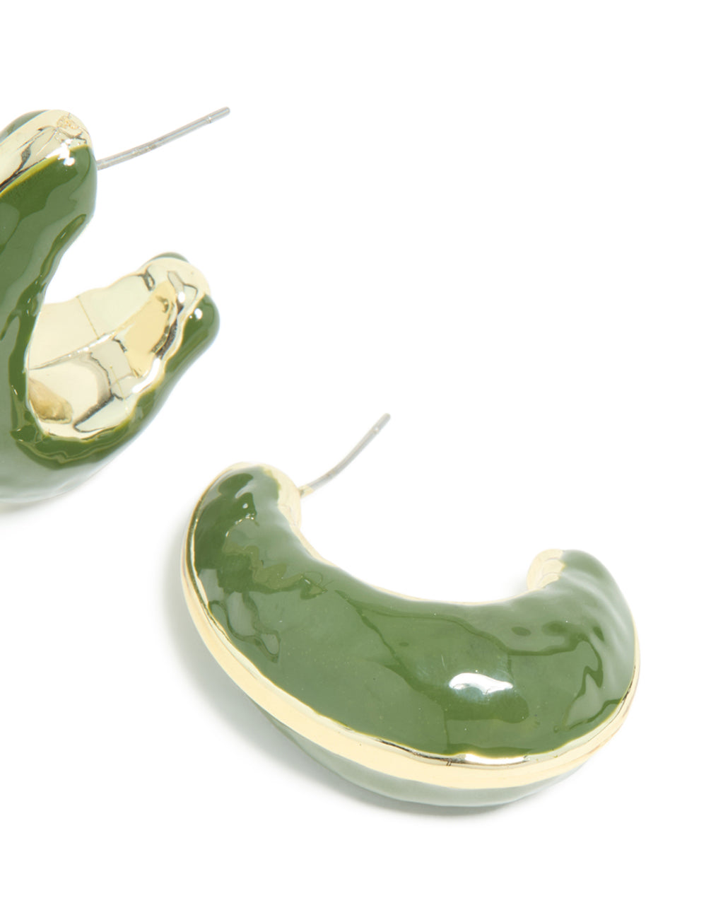 Gold Green Enamel Chunky Open Hoop Earrings