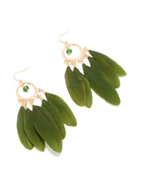 Gold Dreamcatcher & Dark Green Feather Earrings - link has visual effect only