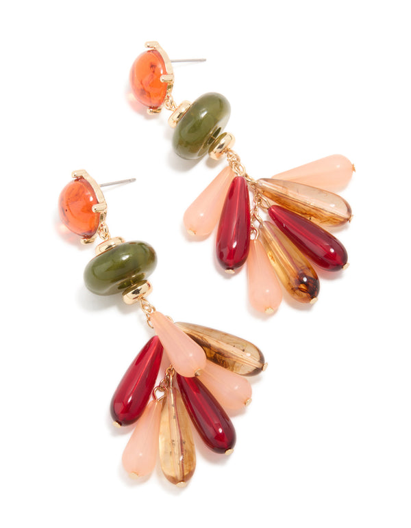 Gold Multicoloured Beaded Droplet Earrings