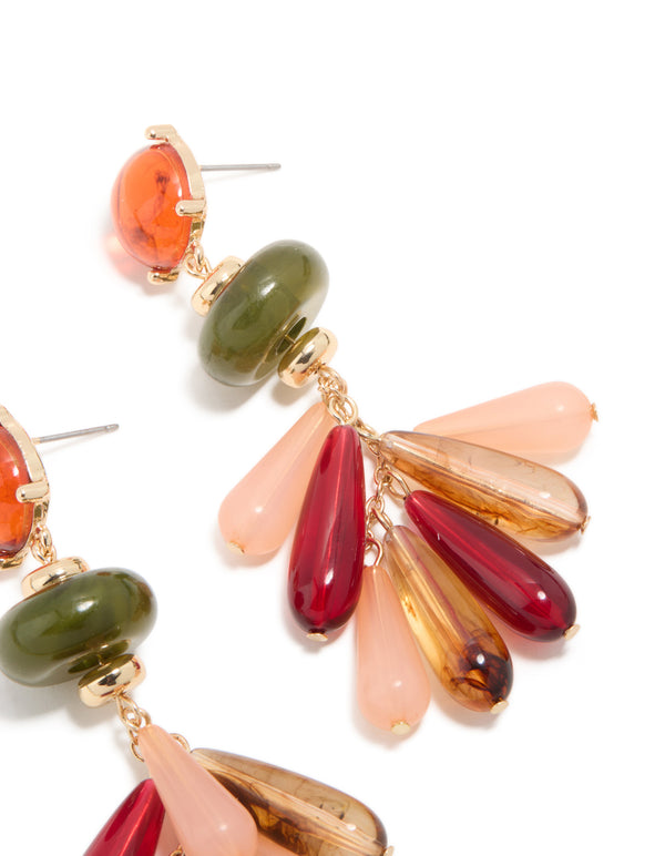 Gold Multicoloured Beaded Droplet Earrings
