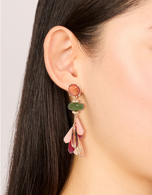 Gold Multicoloured Beaded Droplet Earrings