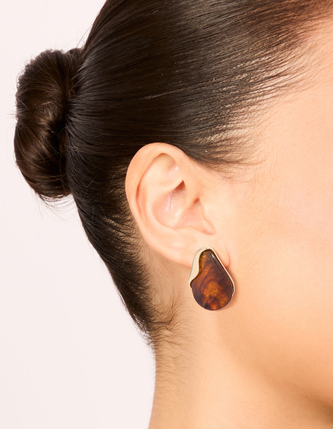 Gold Tortoiseshell Curved Statement Stud Earrings