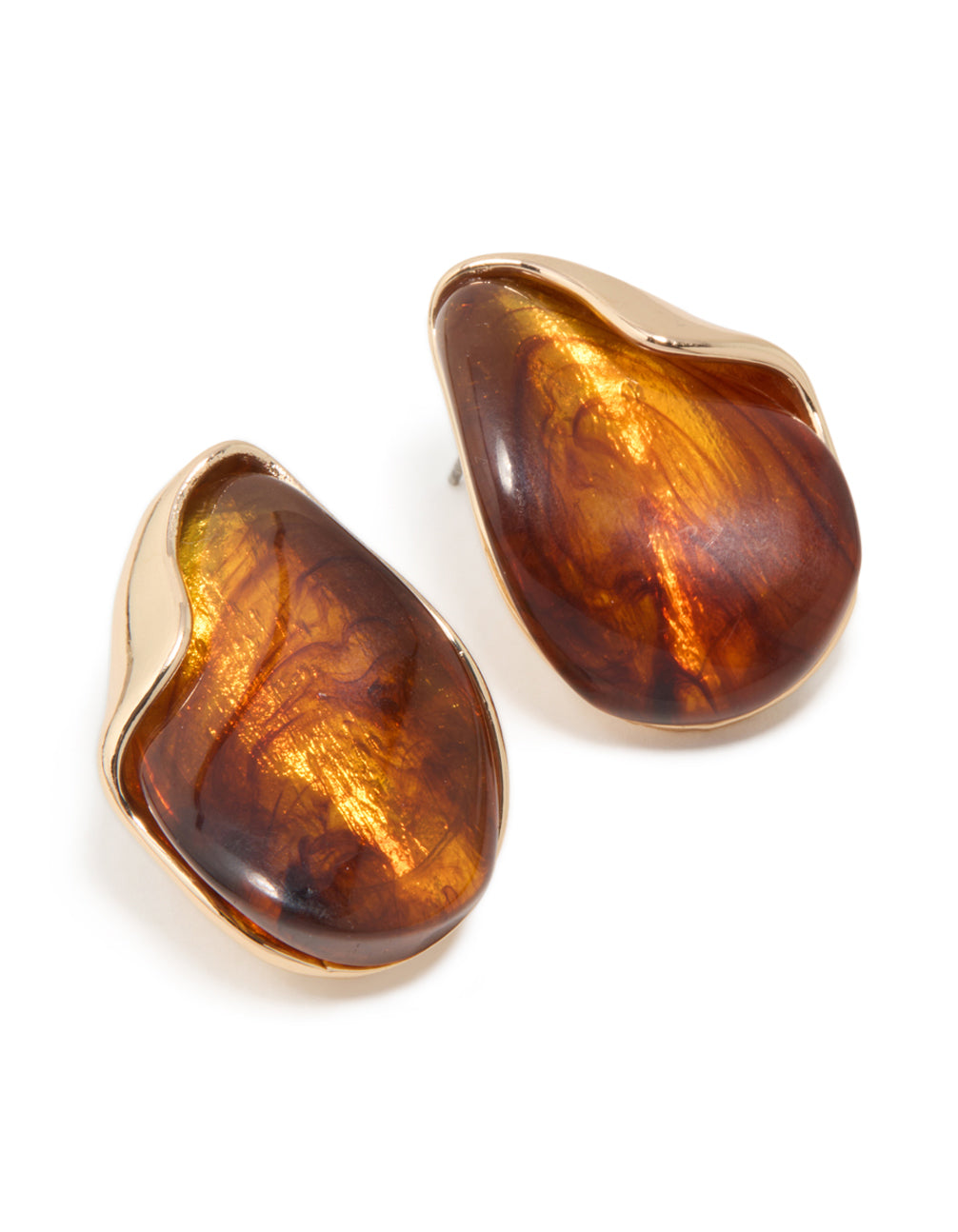 Gold Tortoiseshell Curved Statement Stud Earrings