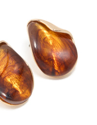 Gold Tortoiseshell Curved Statement Stud Earrings - link has visual effect only