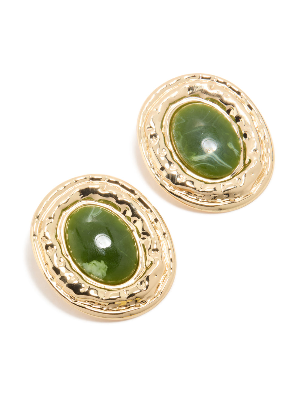 Gold Dark Green Enamel Statement Round Earrings
