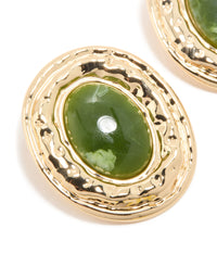 Gold Dark Green Enamel Statement Round Earrings - link has visual effect only