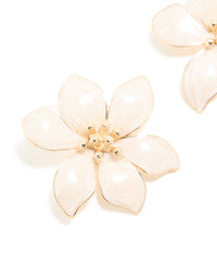 Gold Cream Enamel Swirl Statement Flower Stud Earrings - link has visual effect only
