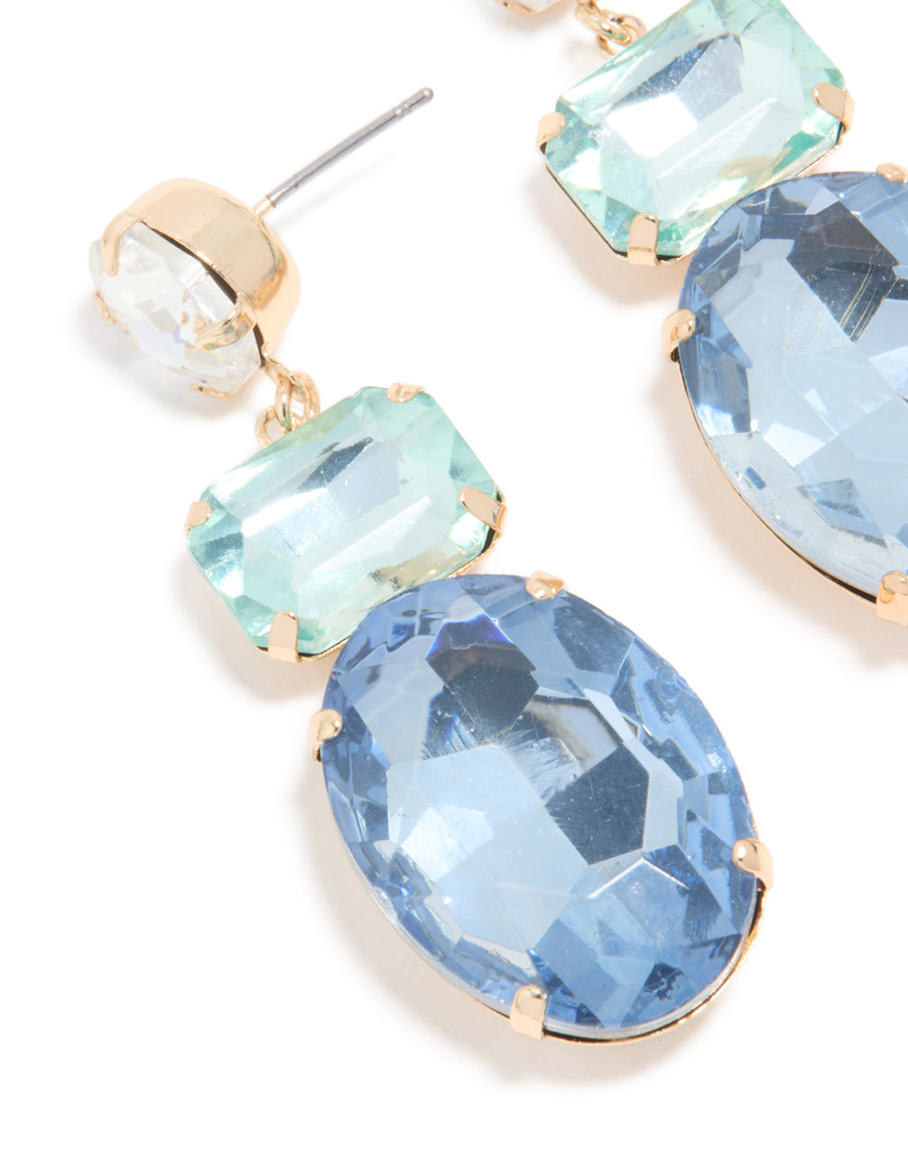 Gold Blue Diamantes Statement Drop Earrings
