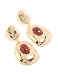 Gold Red Stone Organic Drop Earrings - link has visual effect only