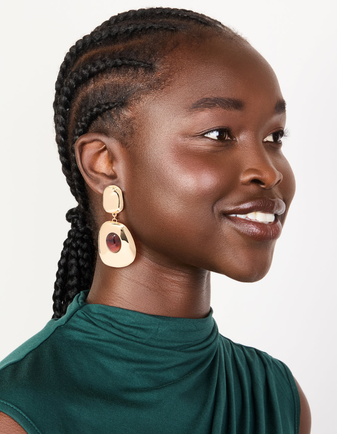 Gold Red Stone Organic Drop Earrings