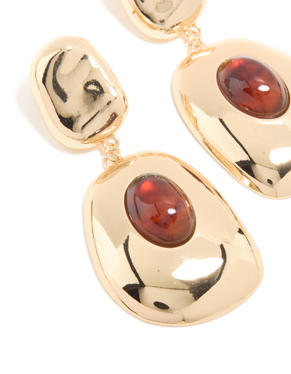 Gold Red Stone Organic Drop Earrings