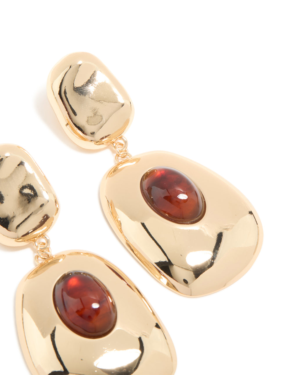 Gold Red Stone Organic Drop Earrings