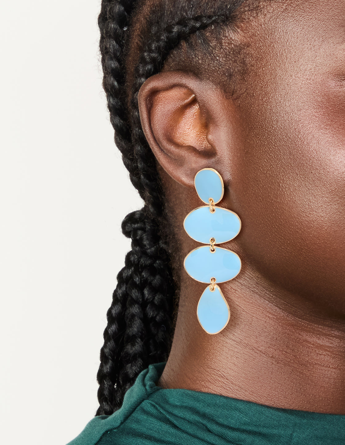 Gold Light Blue Organic Shape Drop Earrings