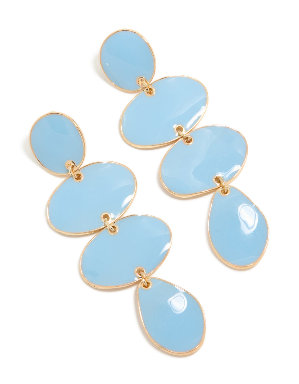 Gold Light Blue Organic Shape Drop Earrings