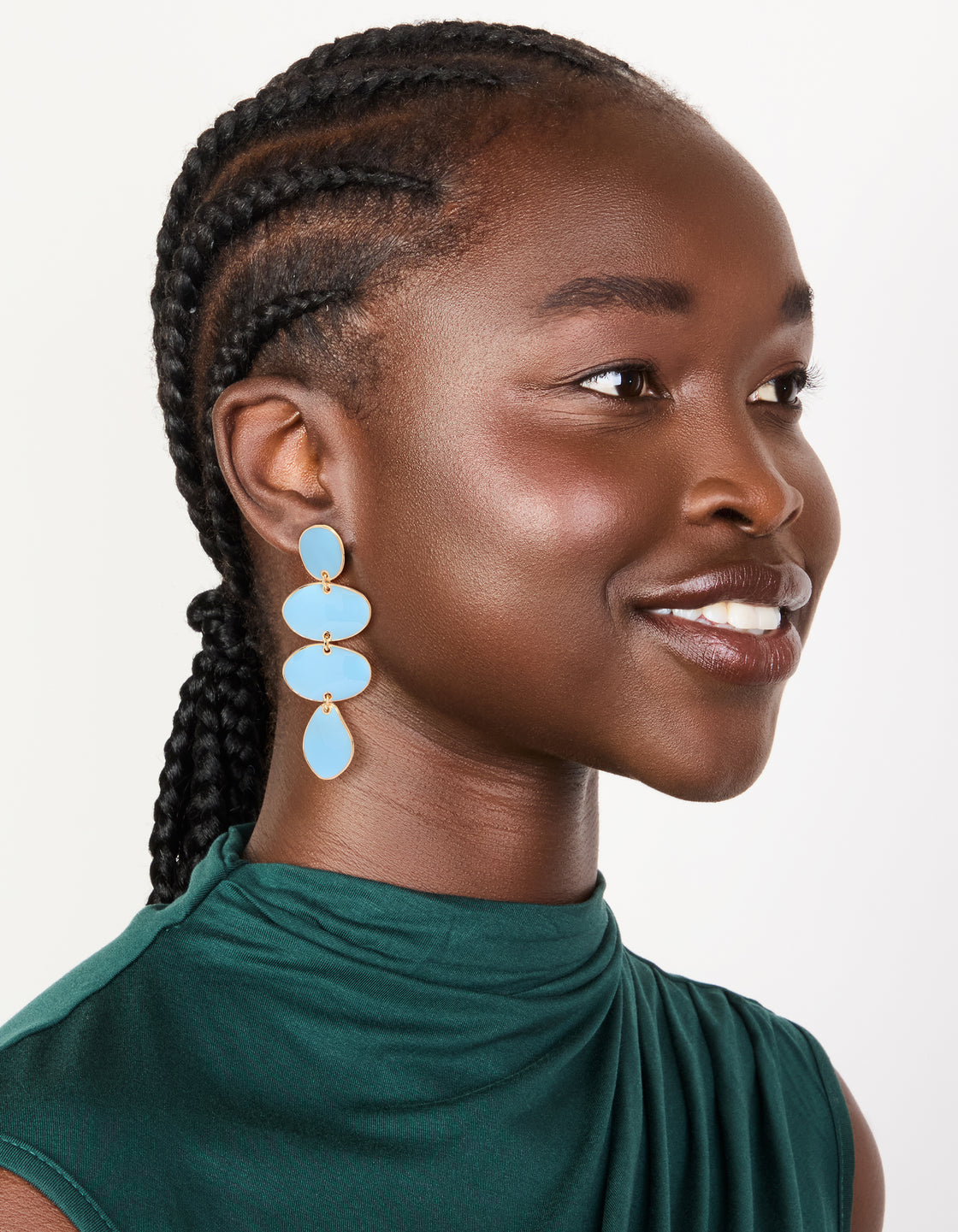 Gold Light Blue Organic Shape Drop Earrings