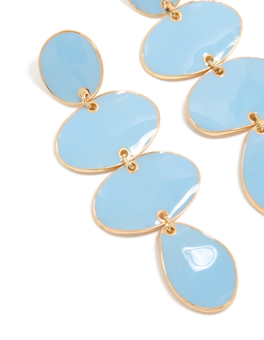 Gold Light Blue Organic Shape Drop Earrings